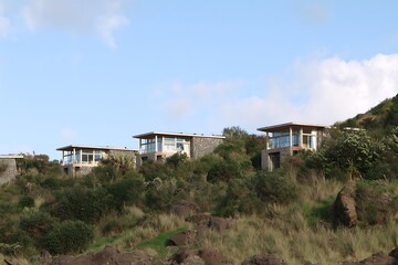 Modern cabins on a hillside