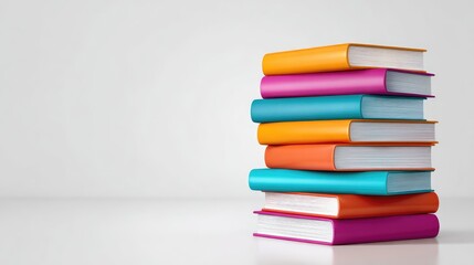 A Vibrant Stack of Colorful Books Displayed on a Minimalist Surface, Perfect for Educational Themes, Learning, Reading Promotion or Bookstore Imagery in Modern Design