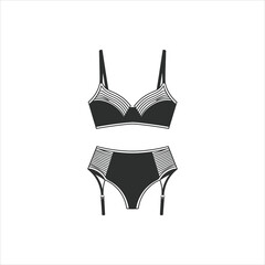 Black Bra and Panties Vector Silhouette Isolated on White