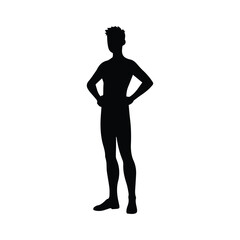 Vector art of silhouette of a man standing with hands on hips, isolated on white background, isolated on white background