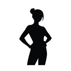 Vector art of silhouette of a woman standing with hands on hips, isolated on white background, isolated on white background
