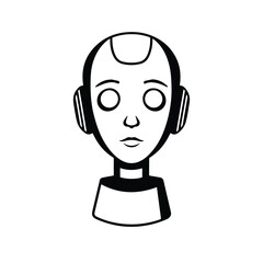 Vector art of a closeup illustration of a cute cartoon robot head, isolated on white background