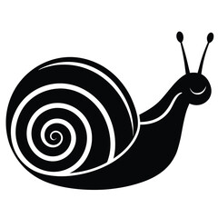 Simple black and white vector illustration of a happy snail crawling on white background