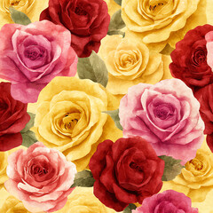 A bunch of roses in various colors, including pink, yellow, and red