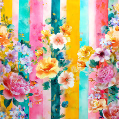 A colorful floral print with a yellow stripe