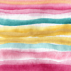 A painting of a striped background with gold and pink colors