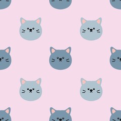seamless pattern with cute cats on pink background 