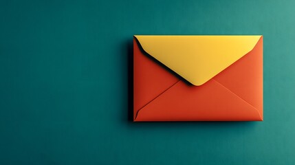 Red and Yellow Envelope on Teal Background Minimalist Mail Stationery