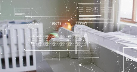 At 2-second mark digital overlays fading in and panels sliding over jars and balls visualizing data - Powered by Adobe