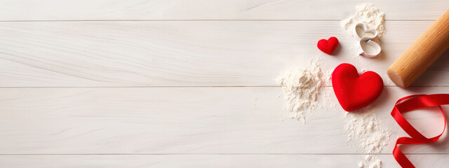 Hands Roll out Cookie Dough With Heart-Shaped Cutters on Rustic Table for Valentine's Day Baking Activity