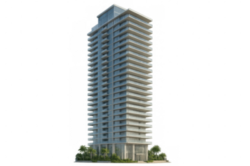 Modern skyscraper rising against a transparent background, showcasing its sleek design and balconies