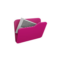 Bright pink office folder with documents inside. A 3D isometric vector illustration, perfect for business, organization, and office-related themes.
