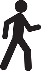 Person walking in side profile with leg and arm movement indicating forward motion.