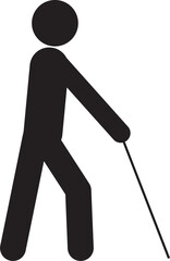 Individual walking with the aid of a white cane representing visual impairment.