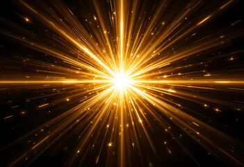 Golden Light Burst Energy Effect. Glowing Radiant Starburst on Dark Background. Abstract Magical Flash Overlay for Digital Art.perfect for overlays, fantasy scenes, or graphic effects"
