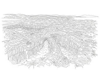 Jeju Lava Tubes in South Korea one line drawing