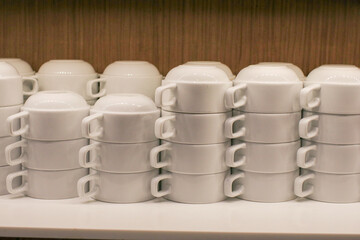 White Ceramic Coffee Cups for serving refreshing drink, coffee, tea or refreshments. Buffet...