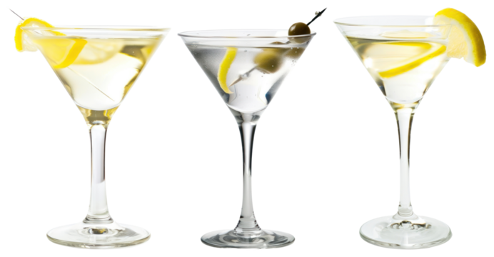 PNG Elegant martini glasses with garnishes, element set on transparent background - Powered by Adobe