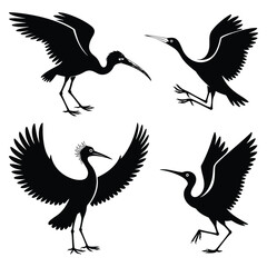 Obraz premium Elegant Heron Silhouettes: Four Exquisite Bird Designs