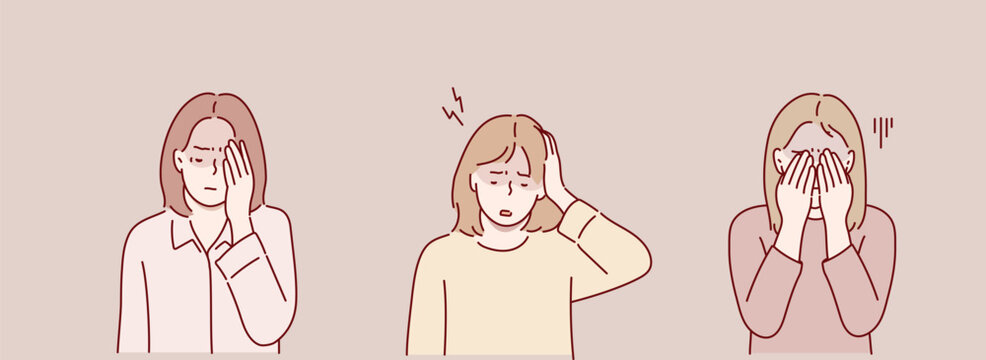 Anxious and Depressed Women Struggling with Emotions. Hand drawn style vector design illustrations.