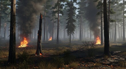 Night Forest Battle Scene with Tanks Firing