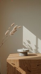 Minimal home background with wooden product stand