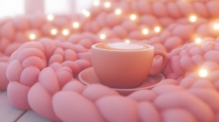 Cozy Latte in Pink Knit Blanket with Lights