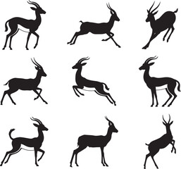 Collection of Gazelle Silhouettes in Various Poses