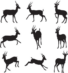 Collection of Gazelle Silhouettes in Various Poses