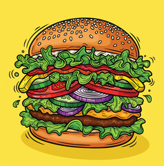 Jumbo Gourmet Burger with Abundant Fresh Toppings