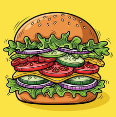 Stacked Vegetarian Burger with Fresh Toppings