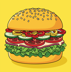 Colorful Vegetarian Burger with Mixed Peppers Illustration