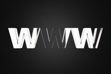 Glass sign with www on black background. 3d rendering illustration