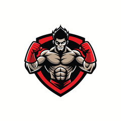 Bold boxer logo design featuring a strong muscular silhouette in a dynamic fighting pose. Perfect for gym branding, martial arts clubs, or fitness merchandise.