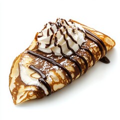 A different delicious chocolate dessert, a chocolate crepe filled with hazelnut spread, topped with whipped cream