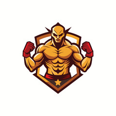 Bold boxer logo design featuring a strong muscular silhouette in a dynamic fighting pose. Perfect for gym branding, martial arts clubs, or fitness merchandise.