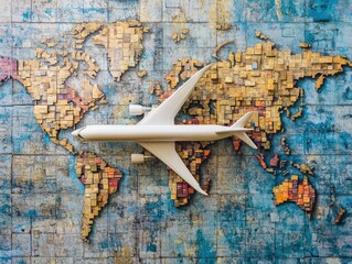 White airplane over a world map