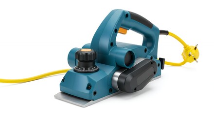 Teal electric planer tool isolated on white background