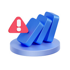3D icon of falling blocks with a warning triangle. For cascading failures, systemic risk, chain reactions, and unforeseen consequences.