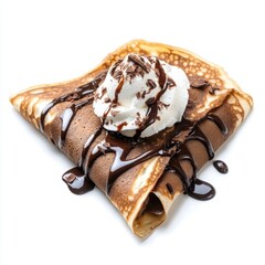 A different delicious chocolate dessert, a chocolate crepe filled with hazelnut spread, topped with whipped cream
