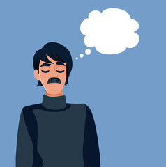 Sad Man Thinking About Something Sad Vector Cartoon Character. Stressed guy being introverted and anxious overthinking his problems