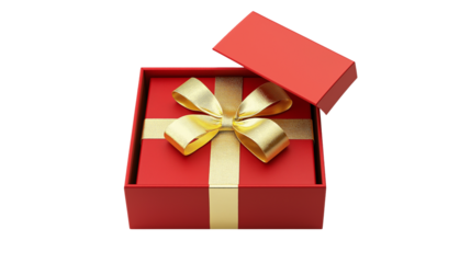 Red Gift Box with Gold Bow Surprise Present Celebration Isolated on transparent background	
