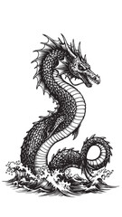 Fototapeta premium Engraved leviathan celestial mythical sea serpent detailed cosmic bold classic graphic spiritual design
