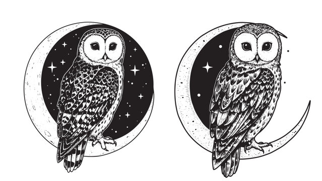 Engraved owl celestial mystical wise detailed cosmic bold classic graphic spiritual nocturnal design