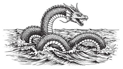 Engraved sea serpent celestial mythical ocean creature detailed cosmic bold classic graphic legendary design © Gabut Stock