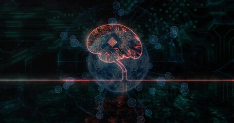 Upon startup neon brain pulsing emitting data nodes and linking lines illustrating neural network - Powered by Adobe