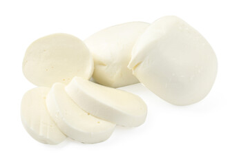 Pieces of mozzarella cheese isolated on white