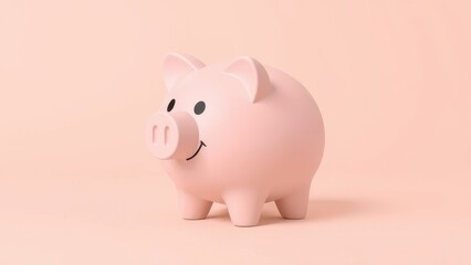 Pink piggy bank on a peach background representing savings and finance