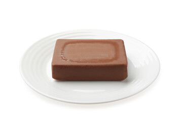 Block of tasty chocolate butter isolated on white