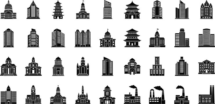 Black Building Silhouettes - Diverse Architectural Icons Grik